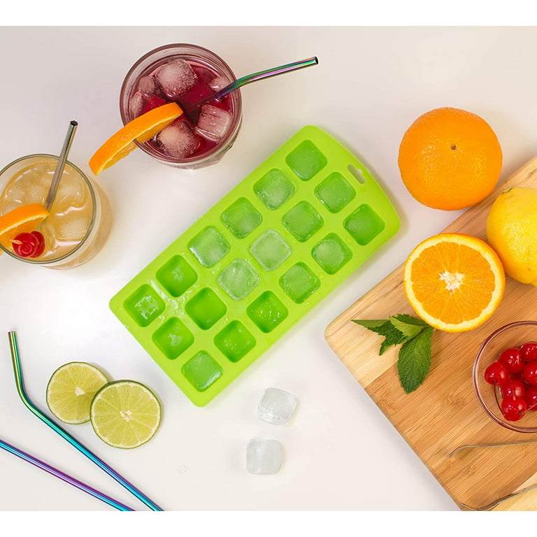 HIC Green Silicone Square Shape Ice Cube Tray and Baking Mold - Makes 18 Cubes 2-Pack