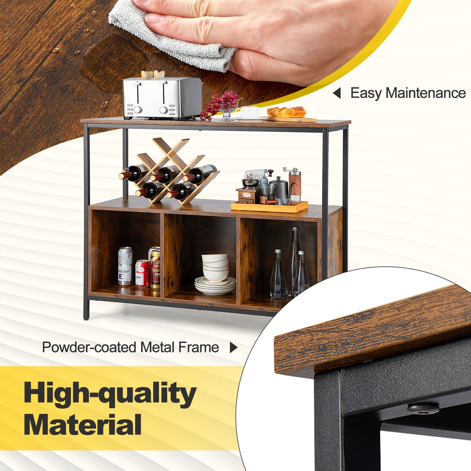 Giantex ideboard Buffet Table w/Storage Cabinet & Shelves, Coffee Bar Station, Microwave Oven Stand, Stationary Kitchen Island Cart