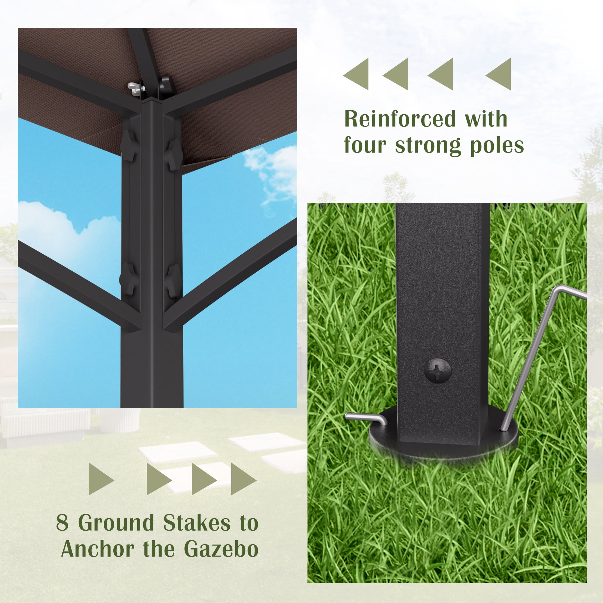Haverchair 8x8 FT Grill Gazebo with Side Awning, 2-Tier Barbecue Canopy Shelter with 2 Shelves, 7 Hanging Hooks, Bottle Opener, Outdoor Grilling Awnings Tent for Backyard Garden Poolside