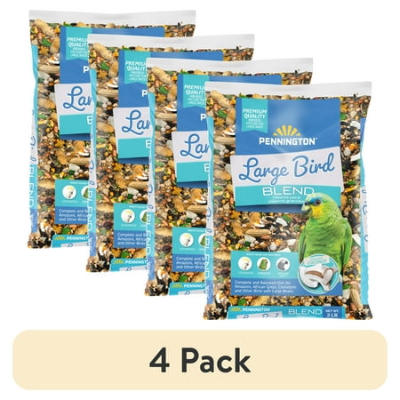 (4 pack) Pennington Large Bird Everyday Blend Bird Food for Parrots, Cockatoos; 3 lb. Bag