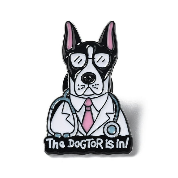 10pc Medical Theme Cartoon Enamel Pins Black Zinc Alloy Brooches Dog 30x19x1mm
