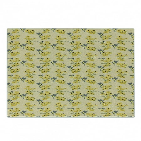 

Yellow Bird Cutting Board Continuous Pattern of Avian Animal and Rudbeckia Flowers Print Decorative Tempered Glass Cutting and Serving Board in 3 Sizes by Ambesonne