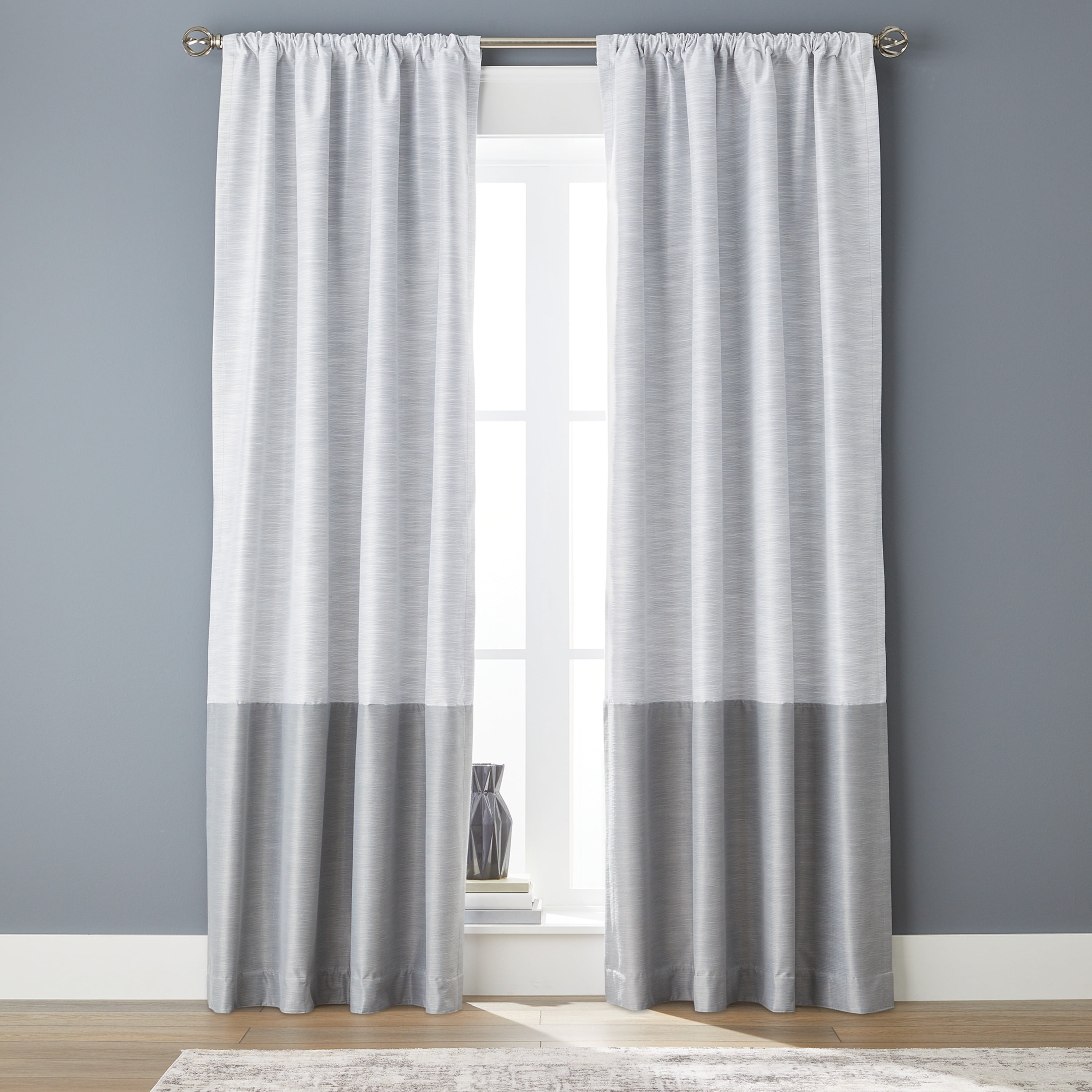 Better Homes & Gardens Colorblock Rod Pocket and Back Tab Blackout Curtain Panel, 1-Piece, Silver, 50" W x 84" L