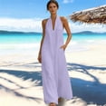 thumbnail image 2 of Avolia Plus Size Women Summer Casual Dress Solid Color Breathable Polyester Everyday Outing Wear Light Purple L, 2 of 8