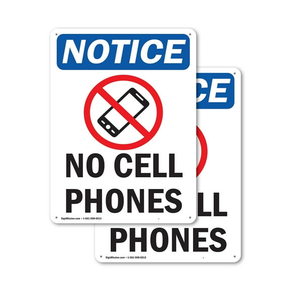 (2 Pack) No Cell Phones OSHA Notice Sign 7 Inch X 10 Inch Indoor / Outdoor Rust-Free Aluminum Metal Signs for Workplace, Workshop, and Construction Site, Made in the USA