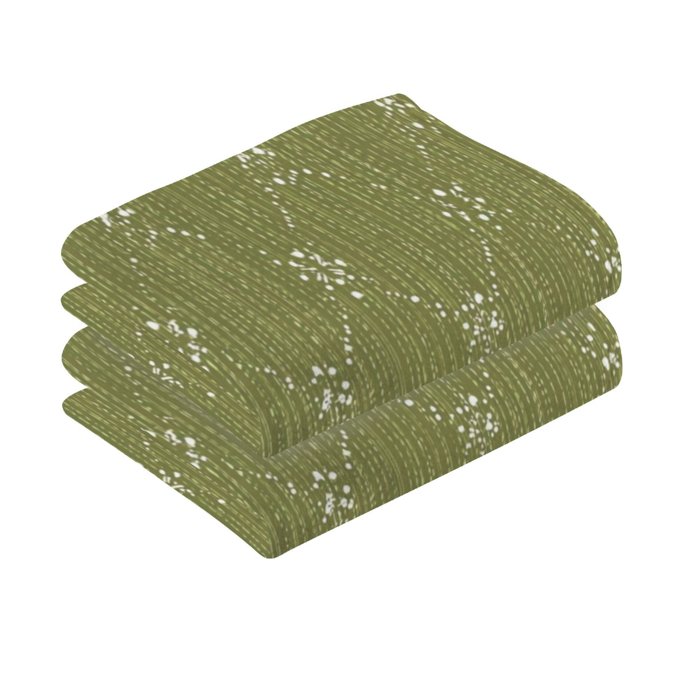 2 Pieces of Cotton Towel Face Towel Set Hand Towel Bath Towel Cotton Bath Towel Sets Olive Green Dotted Lines