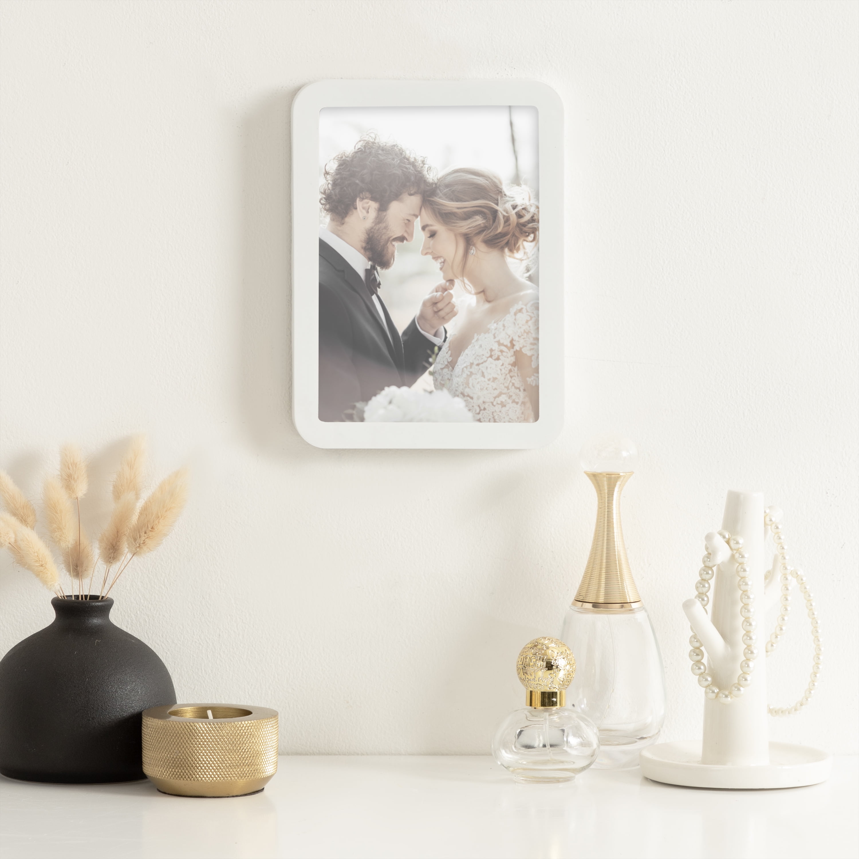 DesignOvation 5x7 Rounded Basic White Decorative Tabletop Picture Frame