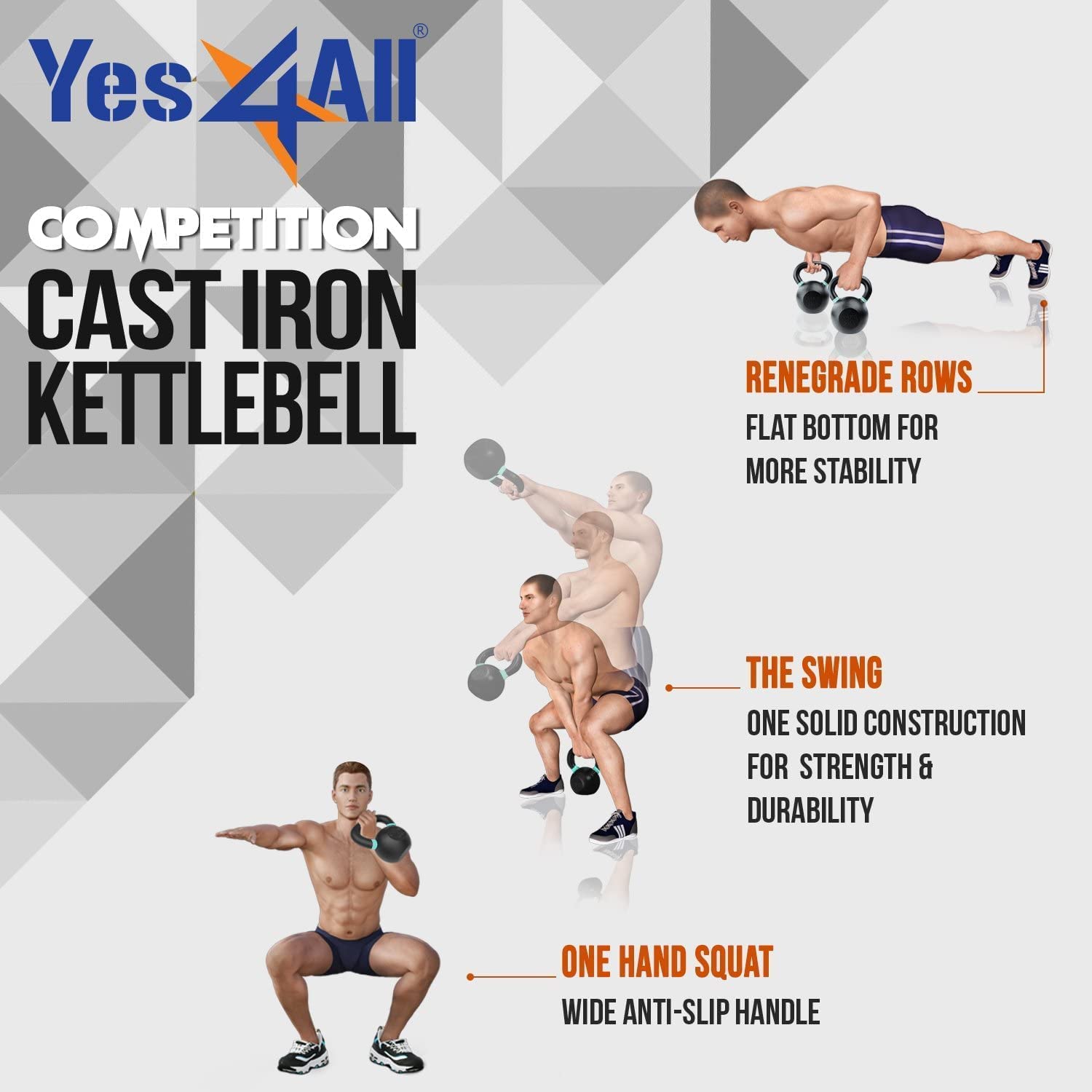 Yes4All 24kg / 53lb Powder Coated Kettlebell, Single - image 3 of 9