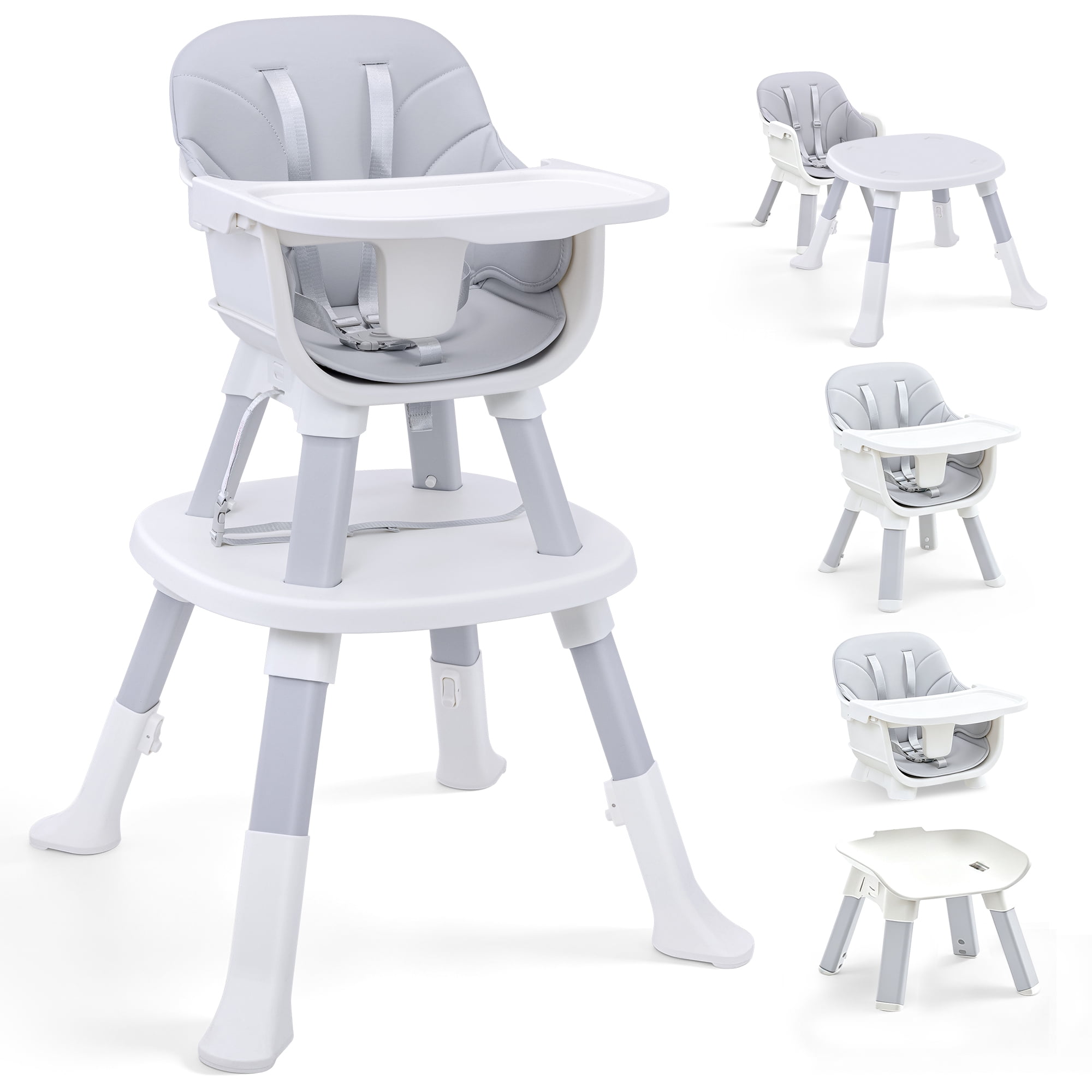 STACOO 8-in-1 Multifunctional Toddler High Chair, Detachable and Adjustable Height Booster Seat for Toddlers, Pyramid-shaped for more Stability, Gray