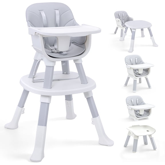 STACOO 8-in-1 Multifunctional Toddler High Chair, Detachable and Adjustable Height Booster Seat for Toddlers, Pyramid-shaped for more Stability, Gray