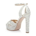 thumbnail image 3 of XYD Women Bejeweled Crossed Straps Open Toe Platform Sandals Block High Heels Ankle Wrap Party Wedding Shoes Size 4 Ivory, 3 of 4
