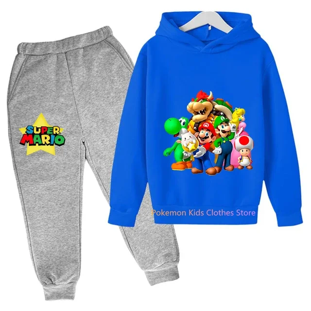 Conjunto de sudadera con capucha de Super Mario Bros para bebé, ropa informal para niño y niña, 2 piezas, primavera y otoño