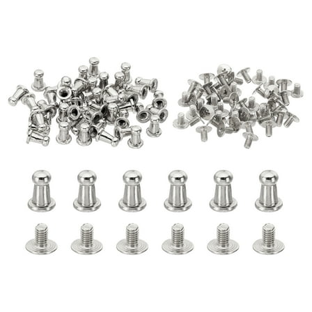 4mm Leather Rivets, 100 Sets Round Button Head Studs Metal Screw Studs Posts Chicago Screws Rivet for Clothing Leather Crafts, Silver Tone