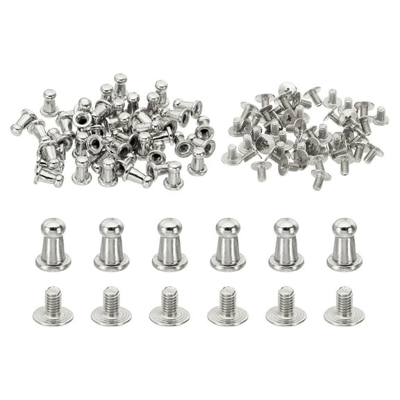 4mm Leather Rivets, 100 Sets Round Button Head Studs Metal Screw Studs Posts Chicago Screws Rivet for Clothing Leather Crafts, Silver Tone
