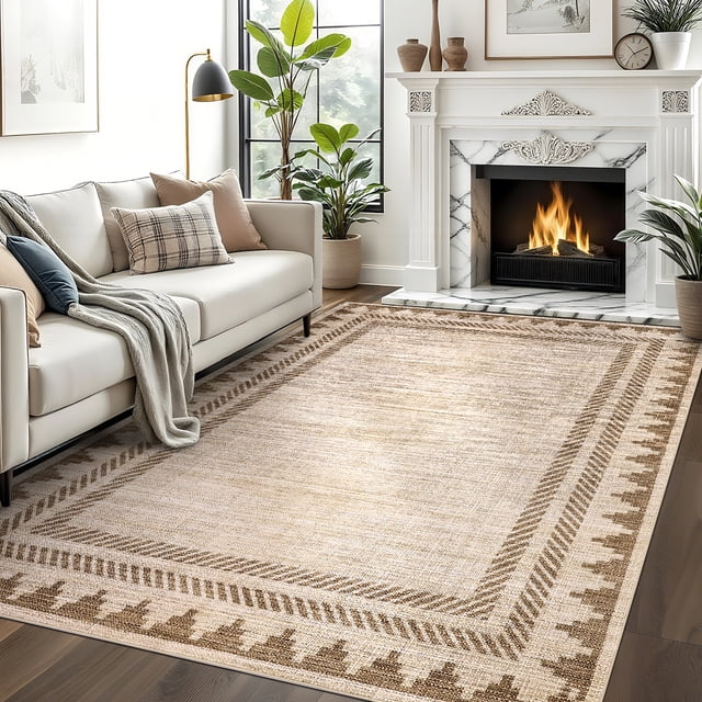 5x7 Washable Modern Solid Area Rug, Non Slip TPR Backing Low Pile Carpet for Living Room, Bedroom, Dining Room,Brown