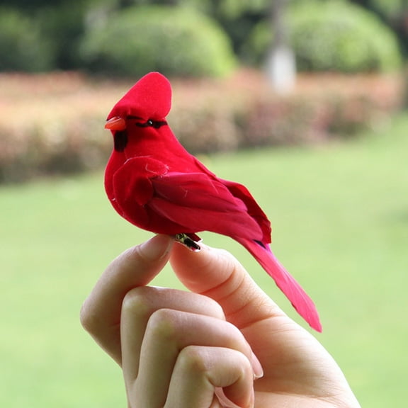 Mightlink Fake Bird 3D Embedded Eyes Realistic Appearance Hand-crafted Fine Workmanship Unfading Home Decoration Bright Color Red Velvet Foam Artificial Feather Bird for Office