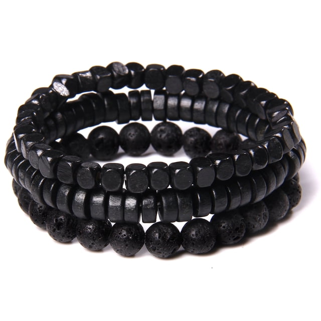 Pulsera de hombre con cuentas de piedra Natural a la moda, cuentas de ónix de Lava negra multicapa, pulsera Punk, brazaletes, joyería para mujer, regalo para parejas Tan Jianjun unisex