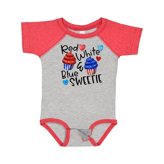 Inktastic 4th of July Red, White and Blue Sweetie Cupcakes and Stars Boys or Girls Baby Bodysuit