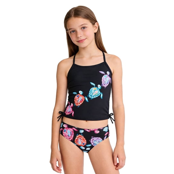 lnmuld Girls Two Piece Tankini Swimsuit Set Animal Floral Print Top and Bottom Swimwear for Kids Color:Black,Size:7-8 Years