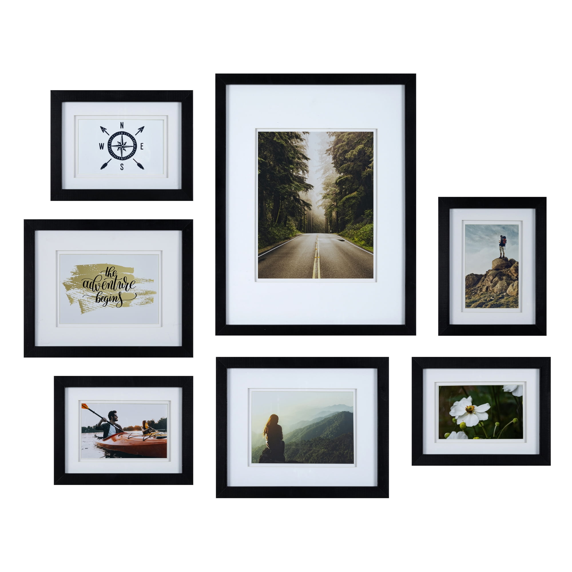 Gallery Perfect Set of 7 Piece Black Photo Frames with Double White Mat ...