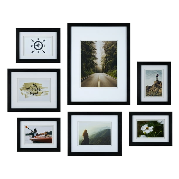 Gallery Perfect Set of 7 Piece Black Photo Frames with Double White Mat