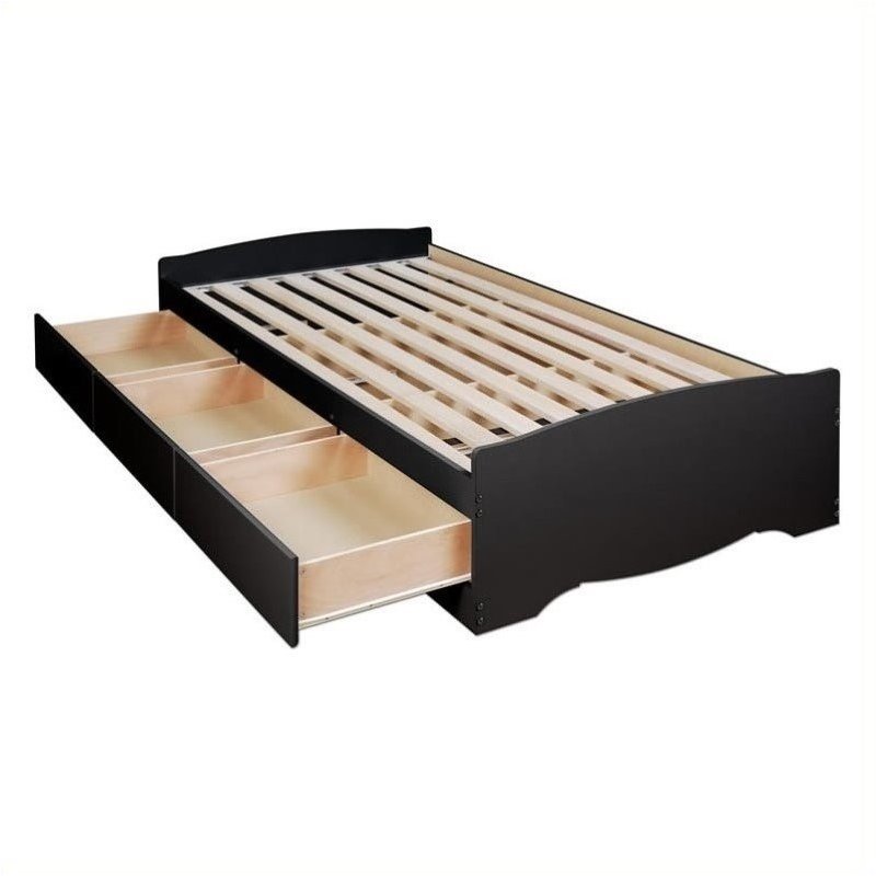 Bowery Hill Twin Platform Storage Bed With Drawers In Black