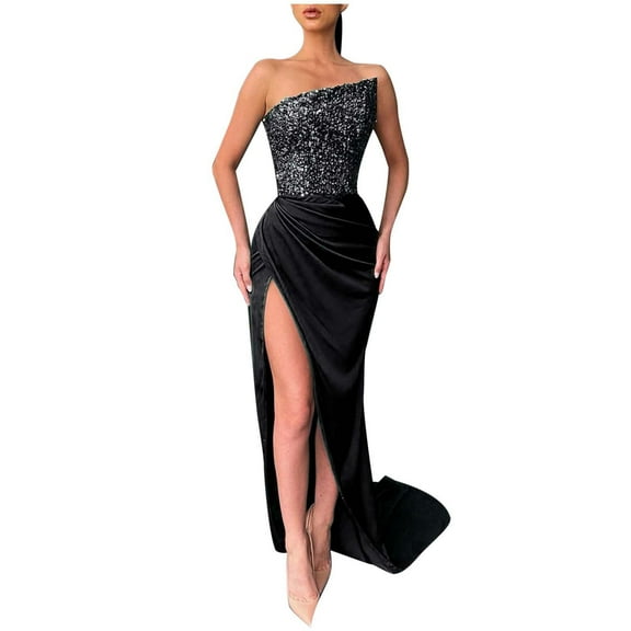 Women's Elegant Beaded Long Sleeve Evening Gown Slim Fit Formal Party Dress