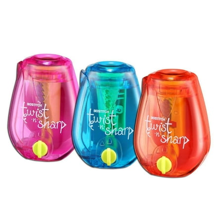 Bostitch Twist-n-Sharp 1-Hole Handheld Manual Pencil Sharpeners, Assorted Colors, 3 Pack