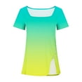 thumbnail image 3 of Plebaso Womens Summer Shirts Short Sleeve Gradient Tunic Tops Square Neck Dressy Loose Blouses with Split, 3 of 4