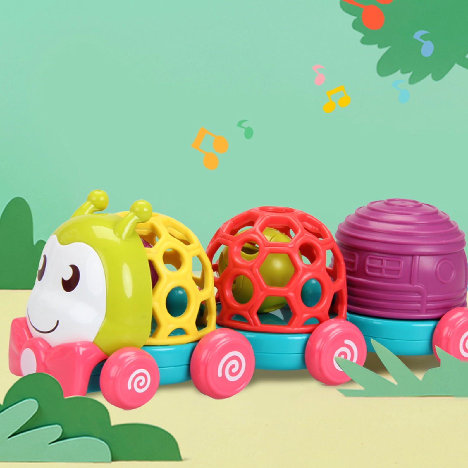 Wanonoo Caterpillar Car Toys for Babies 6-12 Months Infant Musical Push & Go Crawling Toy for Toddler Sensory Soft Developmental Grasp Baby Toy Car for 7 8 9 10 11 18 Month 1 Year Old Boys Girls Gift