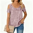 thumbnail image 2 of Womens Sparkly Sequin Top Cold Shoulder Glitter Short Sleeve Blouses Tops Loose Fit Evening Club Glitter Sparkly Blouse Outfits Dressy Party Blouse Shirts, 2 of 7