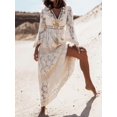 thumbnail image 2 of Vestidos largos bohemios De encaje con cuello en V, vestido De tirantes finos para Mujer, vestido veraniego para la playa con hombros descubiertos, vestido blanco, Vestidos De Mujer, 2 of 4