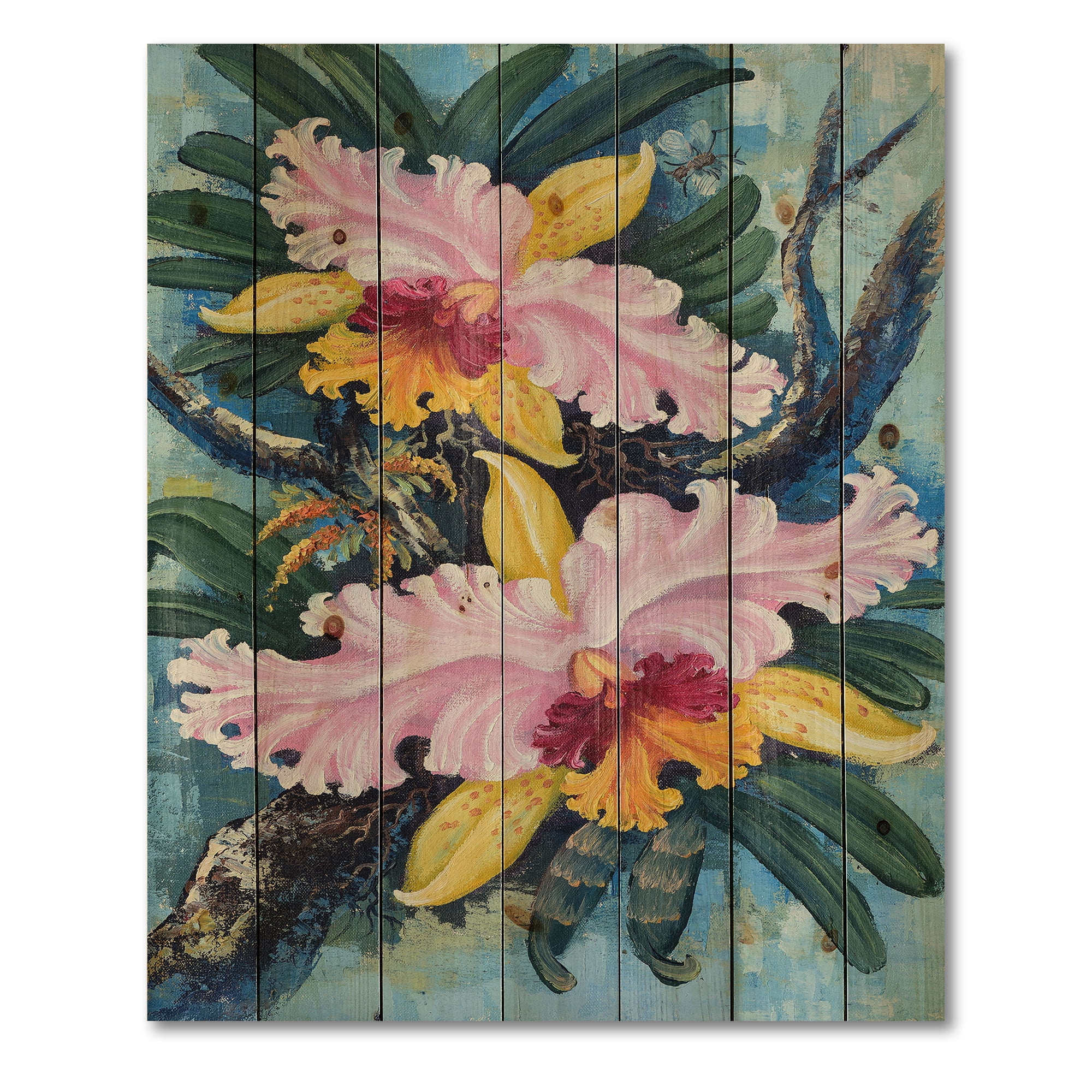 Designart 'Ancient Forest Orchids I' Traditional Print on Natural Pine Wood