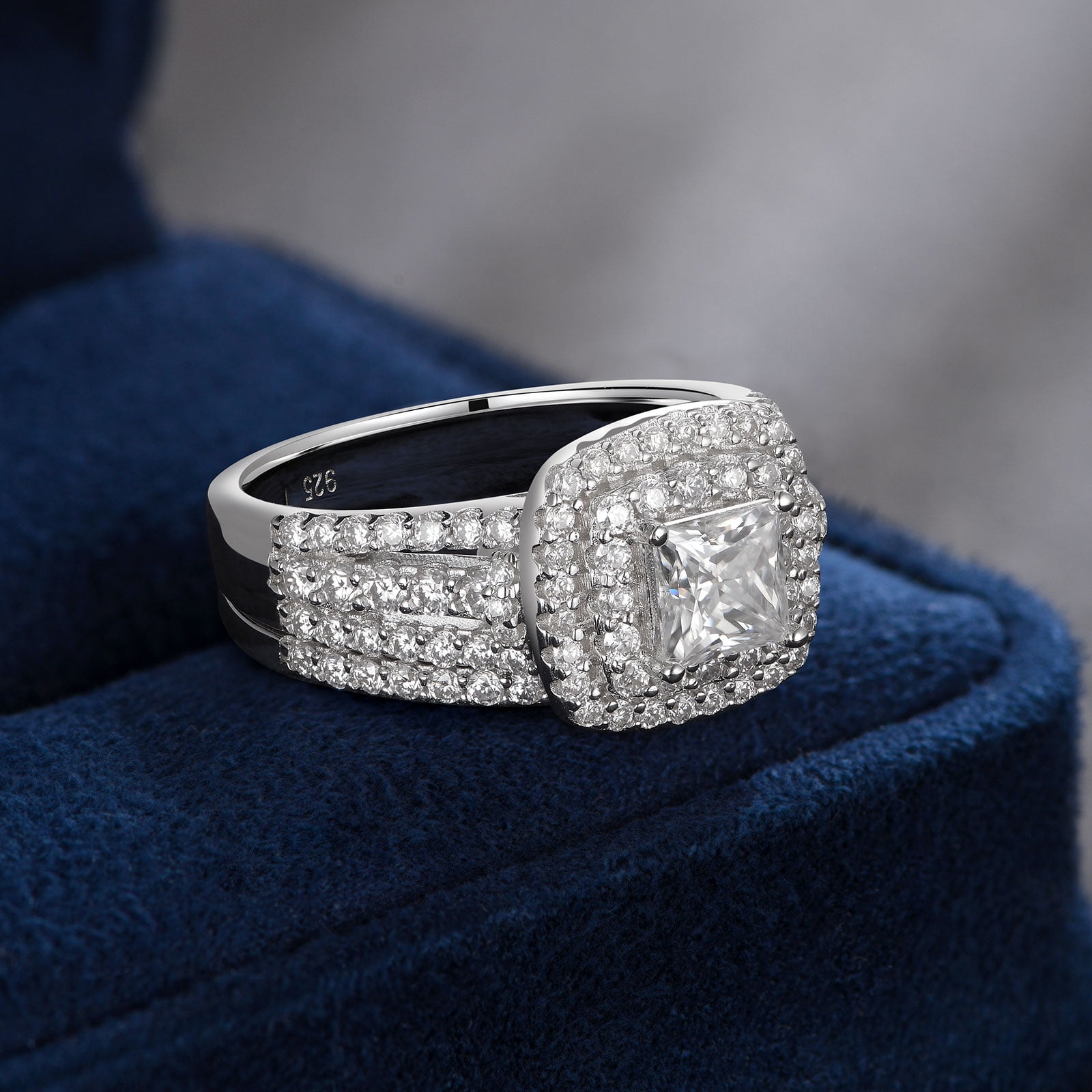 Newshe Jewellery Moissanite Rings For Women Wedding Ring Set 925 Sterling Silver 1.9ct Princess White Size 9