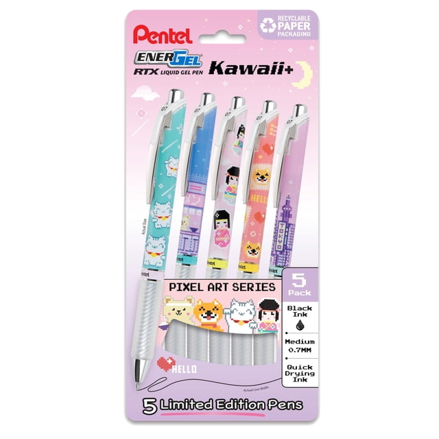 Bolígrafo Pentel EnerGel RTX en gel líquido, 0,7 mm, 5 unidades, color negro