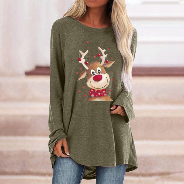 Pntutb moda mujer estampado manga larga cómodo transpirable cuello redondo tops Pntutb Pntutb-182