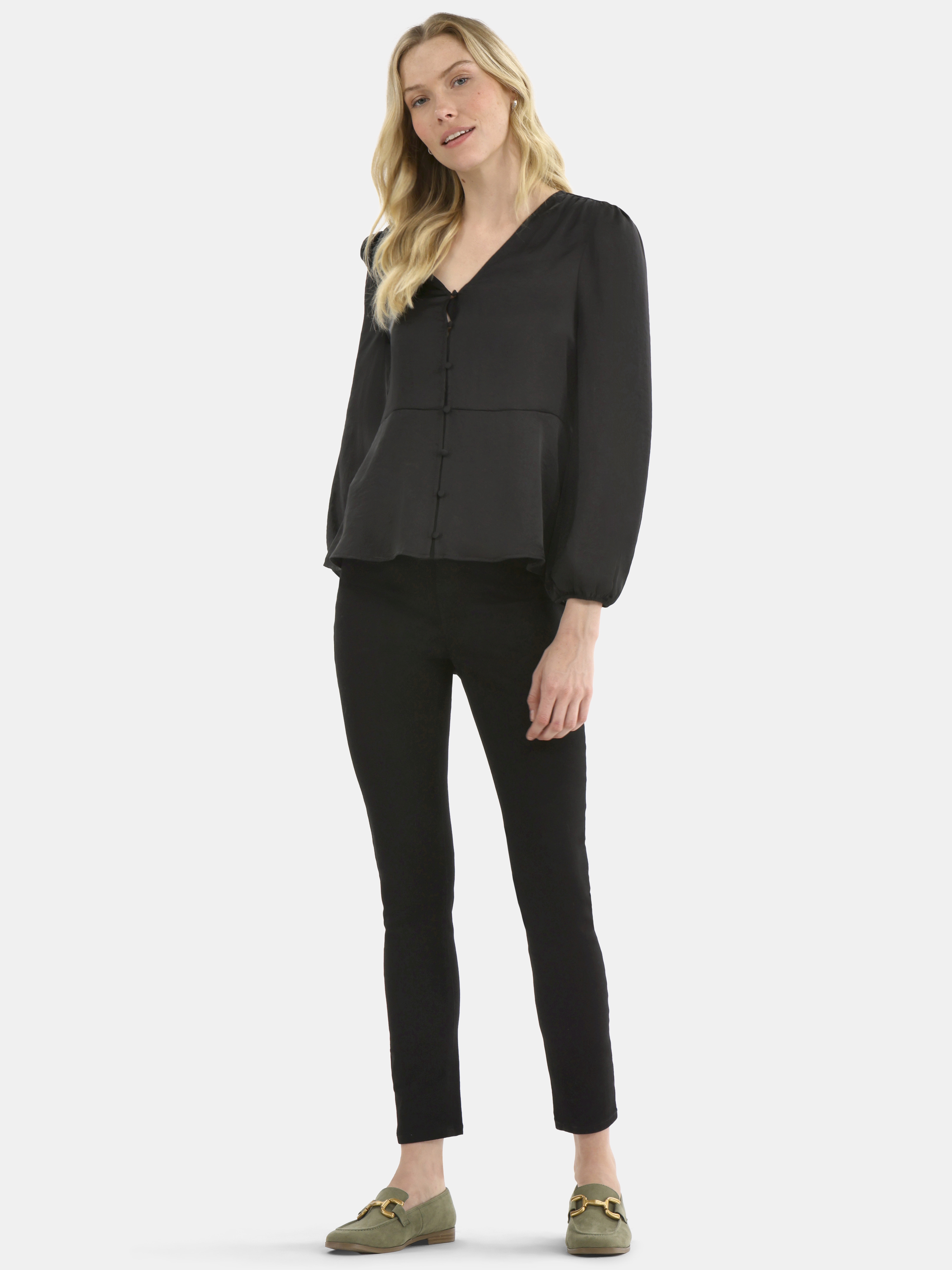 Time and Tru Women's Satin Blouse with Long Balloon Sleeves, XS-XXXL