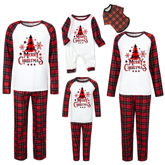 Matching Family Pajamas Sets Christmas PJ's Letter Print Top and Plaid Pants Jammies Sleepwear