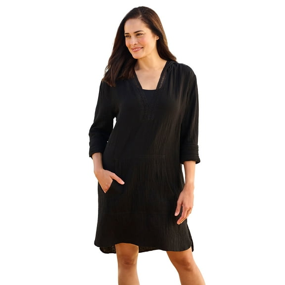 Swim 365 Women's Plus Size Embroidered Cotton Gauze Cover-Up