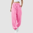 thumbnail image 2 of aohooy Wide Leg Jean Pants Woman High Waisted Athletic Drawstring Sweatpant Baggy Lounge Jogger Workout Pant with Pockets Pink,L, 2 of 7