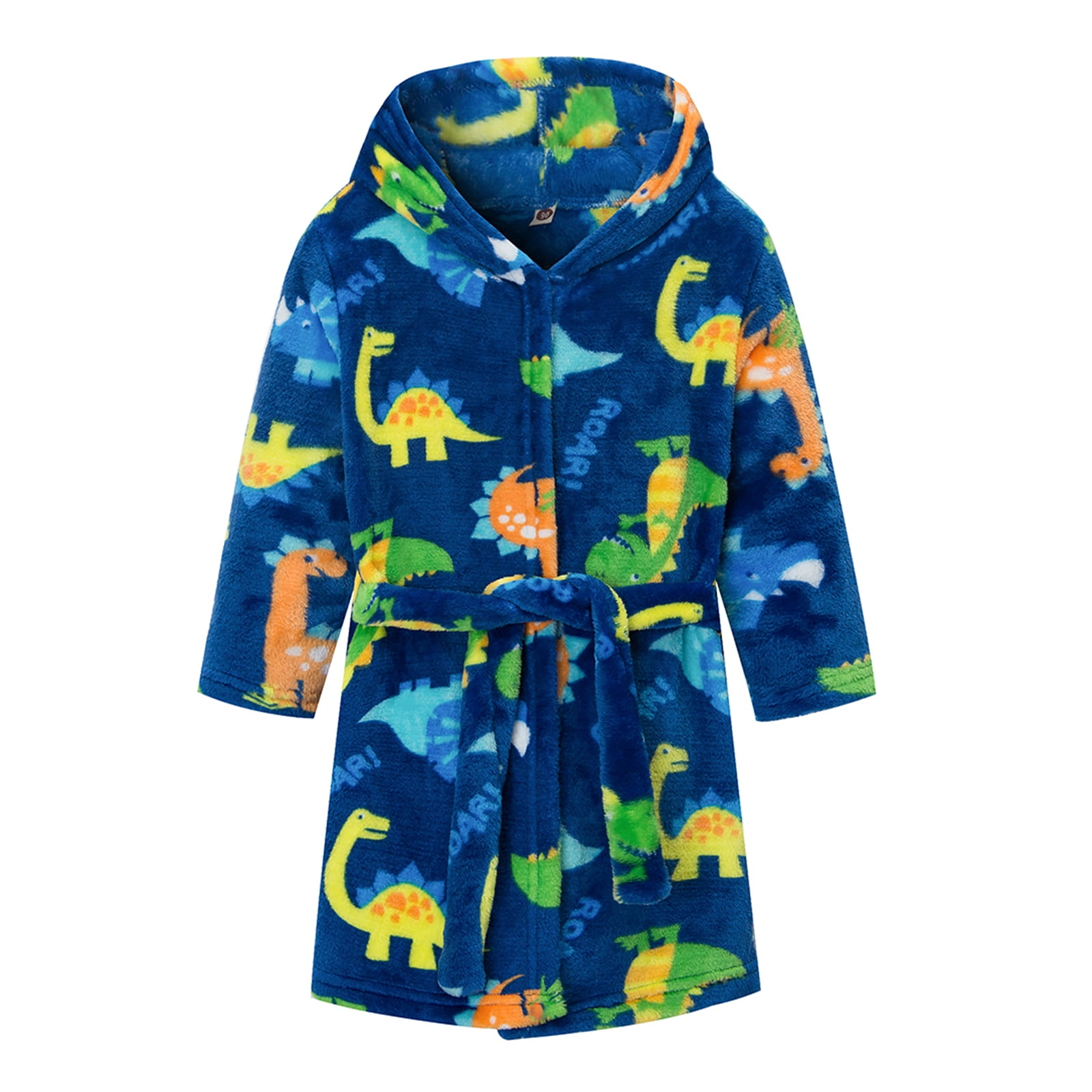 Boys Flannel Gown Robe Kids Cartoon Dinosaur Hooded Bathrobe Soft