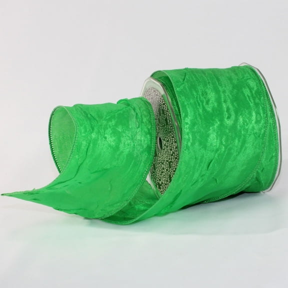 The Ribbon People Emerald Green Crinkled Satin Wired Craft Ribbon 3" x 27 Yards