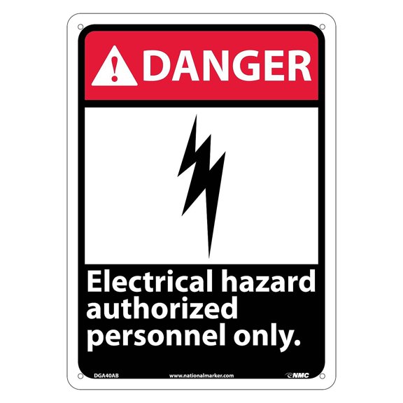 National Marker Electrical Hazard Authorized Personnel Only 14X10 .040 Aluminum Danger Sign DGA40AB