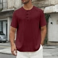 thumbnail image 2 of Men Henley Shirts Stretch Classic Summer Casual Button T-Shirt Wine XXXL, 2 of 7