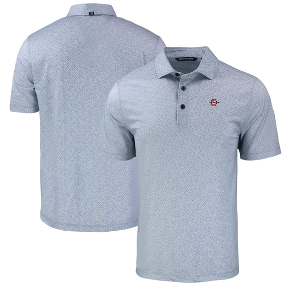 Men's Cutter & Buck Gray San Diego State Aztecs Pike Eco Pebble Print Stretch Recycled Polo