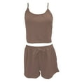 thumbnail image 4 of Womens Pajama Sets Solid Color Feminine Fashion Top Shorts Pajama Set,Coffee L, 4 of 6