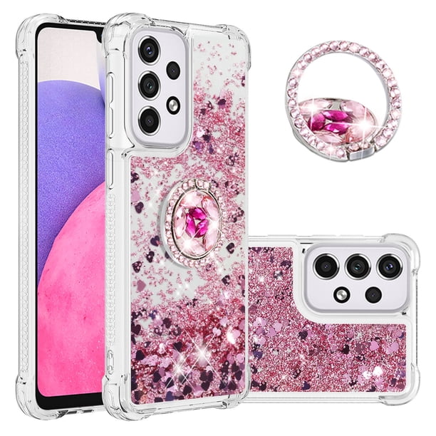 Funda para Samsung Galaxy A33 5G con Brillo Líquido Flotante, Purpurina, Parachoques y Anillo Giratorio Soporte