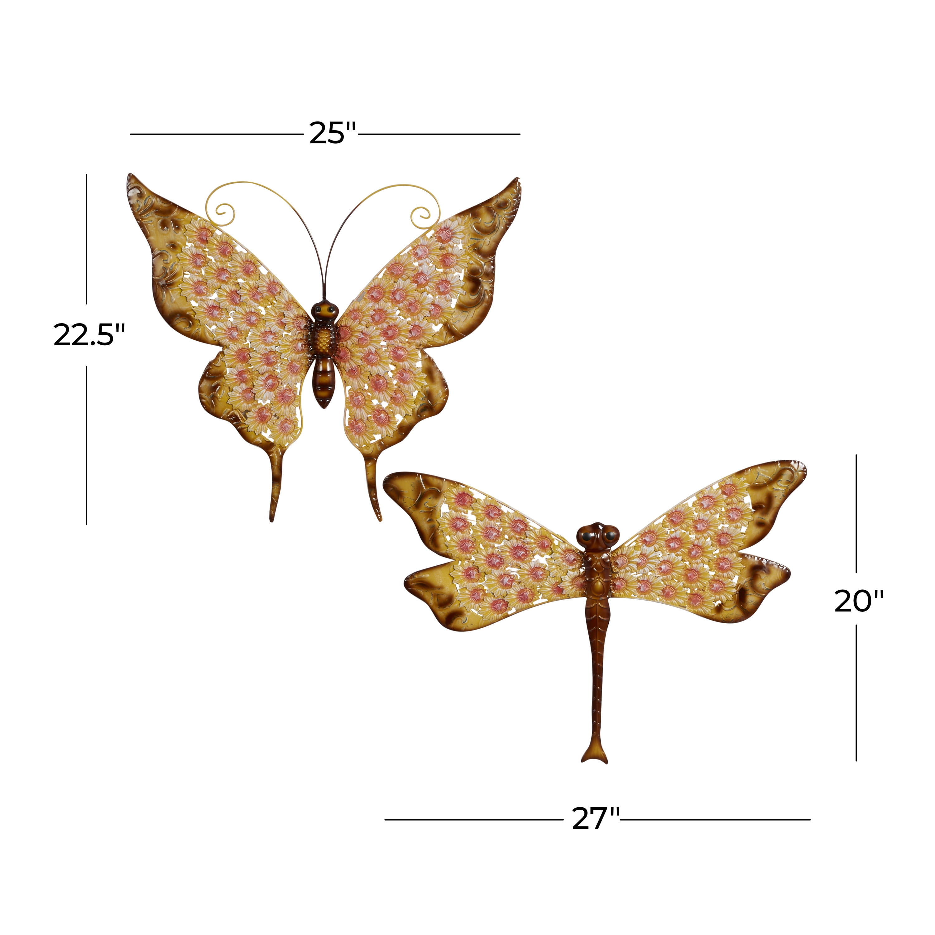 DecMode Outdoor 25", 27" Yellow Metal Farmhouse Garden Wall Decor, 2 - Pieces