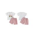 thumbnail image 2 of Baby Toddler Girls Shorts Clothing Set, 0 6 12 18 24 Months 2T 3T Short Sleeve Embroidery Car T-shirt with Plaid Shorts Summer 2-piece Outfit, 2 of 9