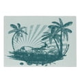thumbnail image 1 of Ride the Wave Cutting Board, Grunge Tropical Scene Man Surfing Surreal Sports Adventure Illustration, Decorative Tempered Glass Cutting and Serving Board, Small Size, Teal White, by Ambesonne, 1 of 1